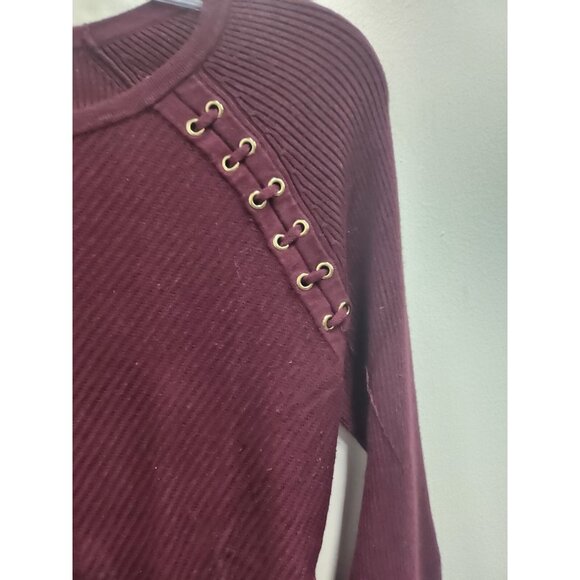 INC International Concepts Sweater Womens Large Burgundy Lace Up Detail Pullover - Picture 3 of 7